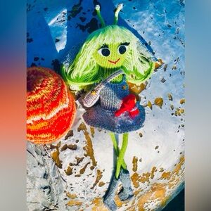Handmade Knit Alinea Alien Doll Jupiter Bean Bag Chair & Accessories OOAK Doll